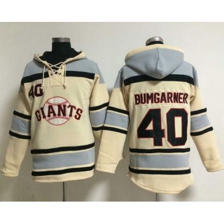 Giants #40 Madison Bumgarner Cream Sawyer Hooded Sweatshirt MLB Hoodie