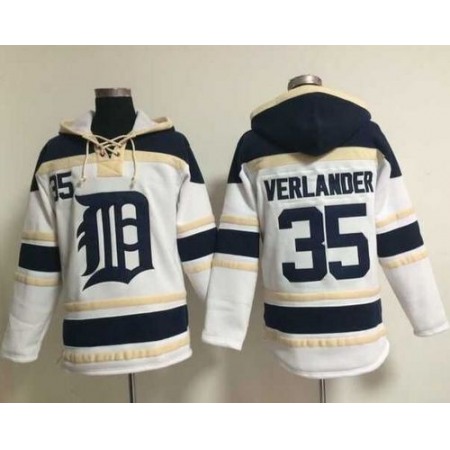 Tigers #35 Justin Verlander White Sawyer Hooded Sweatshirt MLB Hoodie