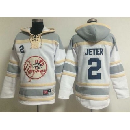 Yankees #2 Derek Jeter White Sawyer Hooded Sweatshirt MLB Hoodie