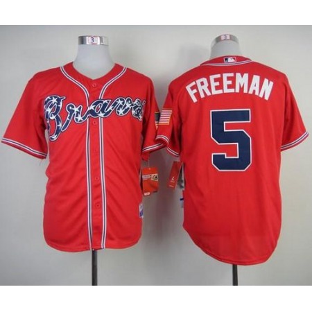 Braves #5 Freddie Freeman Red Cool Base Stitched MLB Jersey