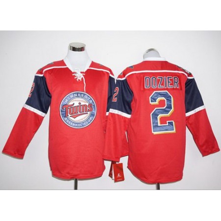 Twins #2 Brian Dozier Red Long Sleeve Stitched MLB Jersey