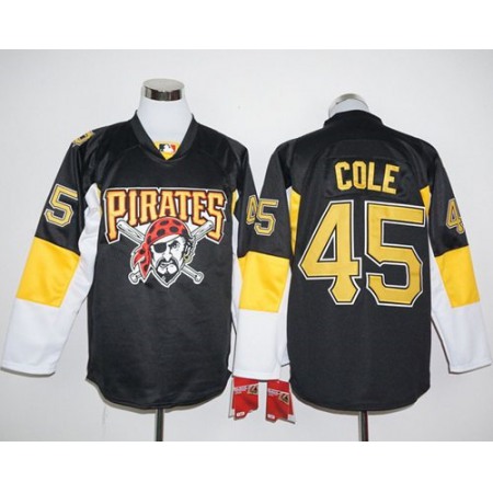 Pirates #45 Gerrit Cole Black Long Sleeve Stitched MLB Jersey