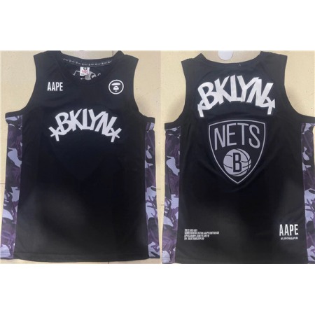 Men's Brooklyn Nets Black AAPE Patch Stitched Basketball Jersey