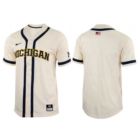 Men's Michigan Wolverines Blank Cream Stitched Baseball Jersey