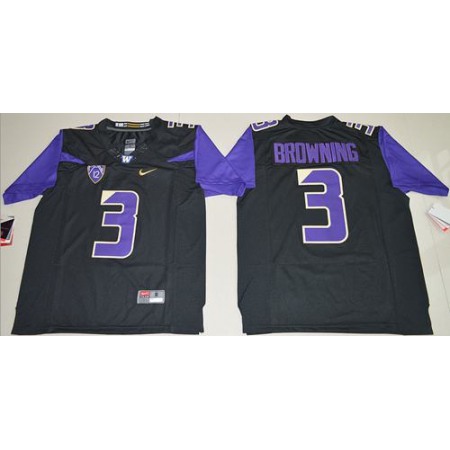 Huskies #3 Jake Browning Black Limited Stitched NCAA Jersey