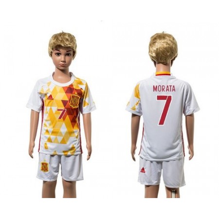 Spain #7 Morata White Away Kid Soccer Country Jersey