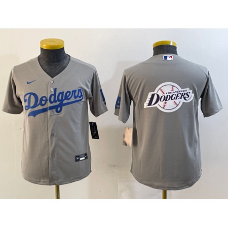 Youth Los Angeles Dodgers Grey Team Big Logo Stitched Jersey