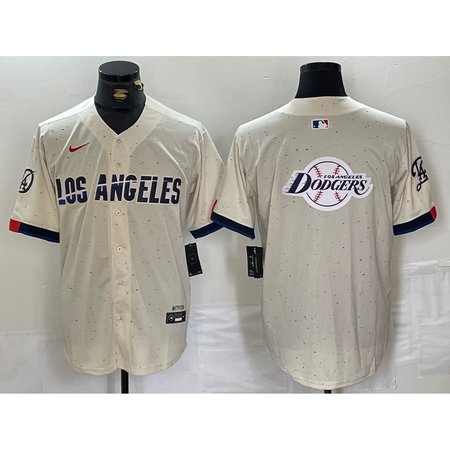 Men's Los Angeles Dodgers Team Big Logo Cream Stitched Baseball Jersey