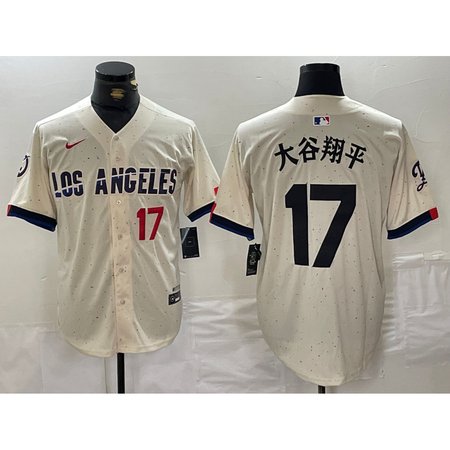 Men's Los Angeles Dodgers #17 Shohei Ohtani Cream Stitched Baseball Jersey