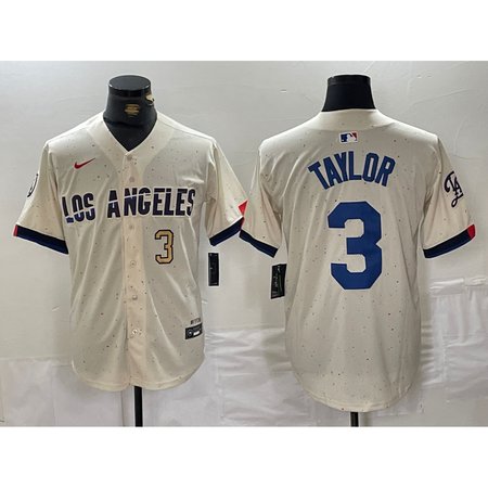 Men's Los Angeles Dodgers #3 Chris Taylor Cream Stitched Baseball Jersey