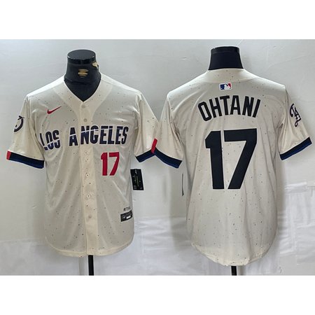 Men's Los Angeles Dodgers #17 Shohei Ohtani Cream Stitched Baseball Jersey