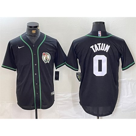 Men's Boston Celtics #0 Jayson Tatum Black With Patch Stitched Baseball Jersey