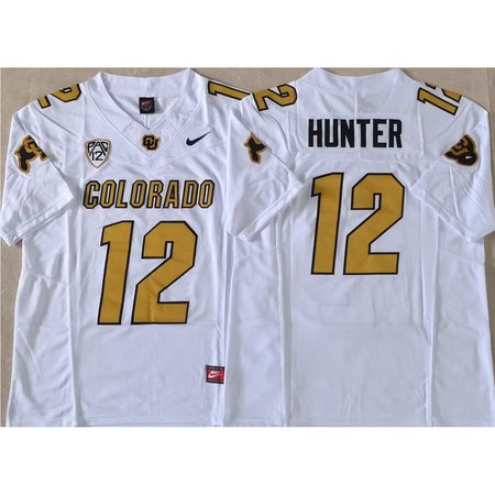 Men's Colorado Buffaloes White #12 Hunter Stitched Jersey