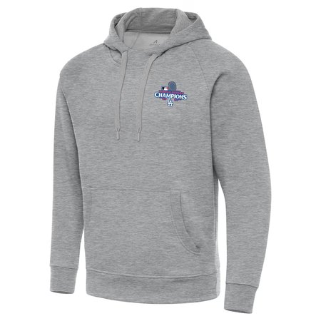 Men's Los Angeles Dodgers Antigua Heather Gray 2024 World Series Champions Victory Raglan Pullover Hoodie